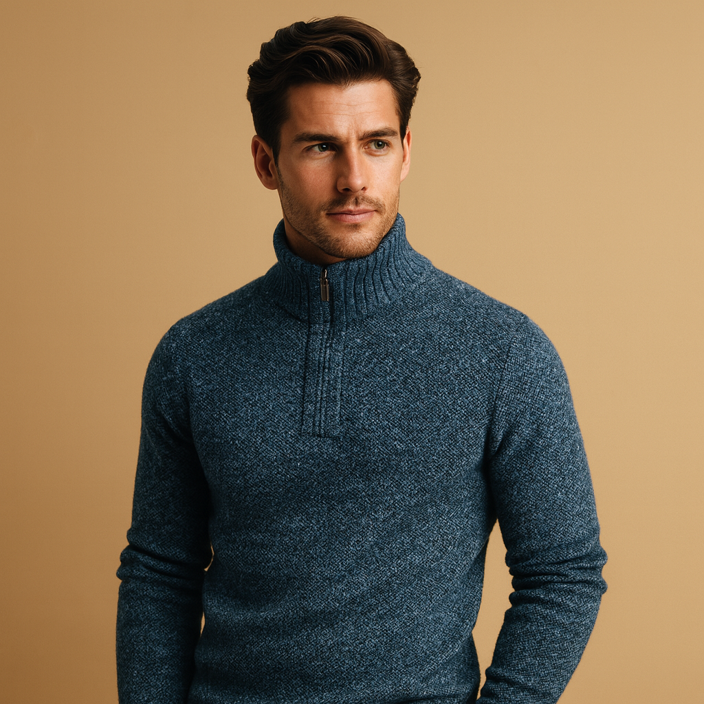 Casual geribd sweatshirt voor heren van katoen met opstaande kraag en knoopsluiting. Comfortabel, stijlvol en ideaal voor dagelijks gebruik.