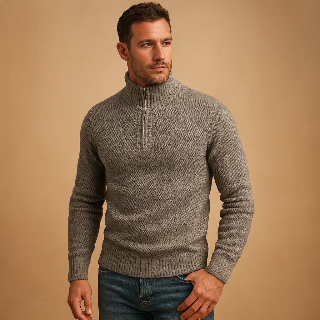 Casual geribd sweatshirt voor heren van katoen met opstaande kraag en knoopsluiting. Comfortabel, stijlvol en ideaal voor dagelijks gebruik.
