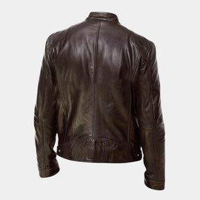 Stijlvolle heren tussenjas van PU-leer in zwart, auburn, camel of marine blauw, geschikt voor casual en formele outfits.