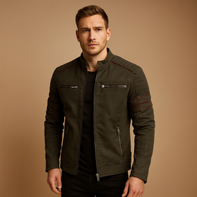 Stoer bikerjack voor heren van premium kwaliteit met tijdloos design, weerbestendig materiaal en comfortabele pasvorm voor motorritten en casual gebruik.