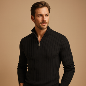 Heren sweater met half-zip en ribgebreide mouwen in lichtgrijs, comfortabele pasvorm en stijlvol design. Ideaal voor casual en smart-casual outfits.