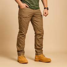 Tactische cargobroek voor heren in militaire stijl met meerdere zakken, ontworpen voor outdoor gebruik, survival en dagelijks comfort.