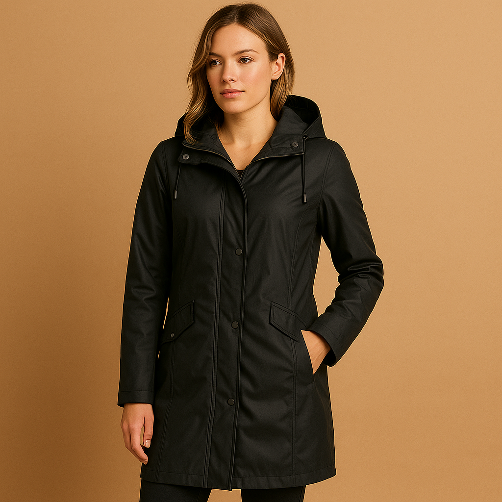 Transparante regenjas met capuchon voor dames, lichtgewicht en ademend. Beschermt tegen regen terwijl je outfit zichtbaar en stijlvol blijft.