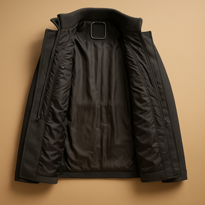 Winterjas voor heren met tweedelig ontwerp, slanke pasvorm en hoogwaardige afwerking, perfect voor formele en casual gelegenheden.