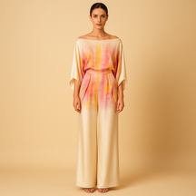 Dames zomeroutfit met off-shoulder top en wijde broek, luchtig en stijlvol voor dagelijks gebruik of avondjes uit