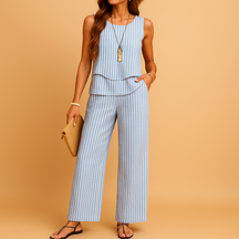 Dames zomerset met mouwloze top en ademende broek, ideaal voor warme dagen en stijlvolle momenten