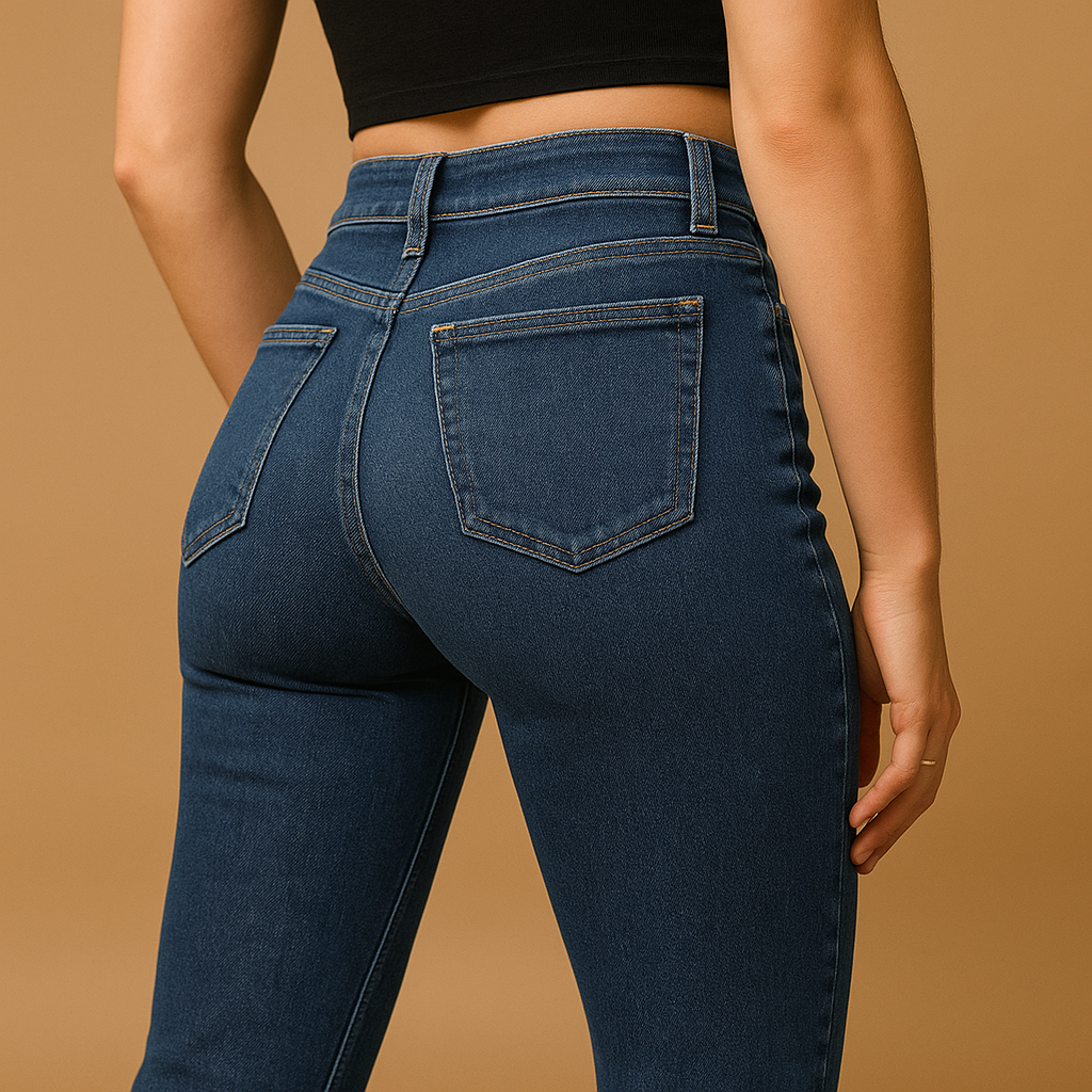 Uitlopende jeans met hoge taille voor dames in stretchdenim, ideaal voor casual en elegante outfits.