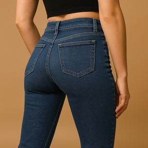 Uitlopende jeans met hoge taille voor dames in stretchdenim, ideaal voor casual en elegante outfits.