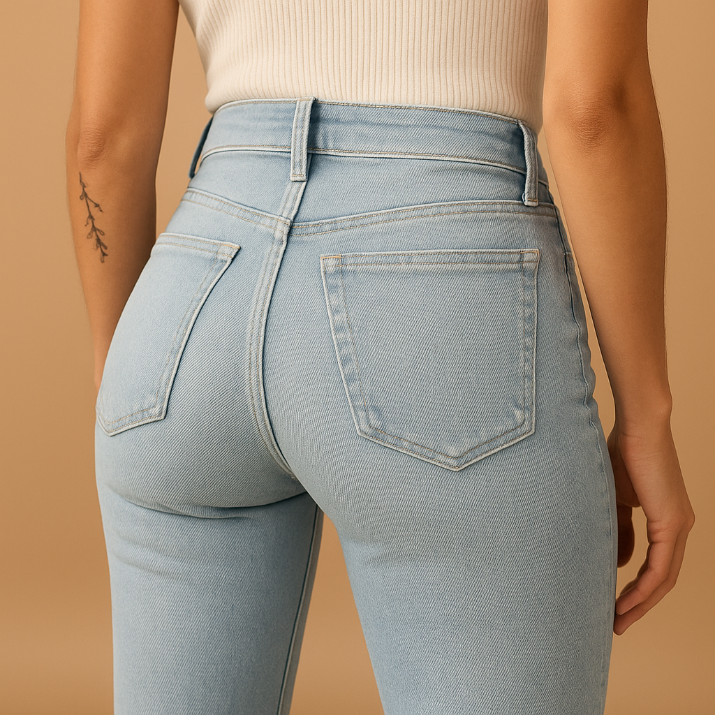 Uitlopende jeans met hoge taille voor dames in stretchdenim, ideaal voor casual en elegante outfits.
