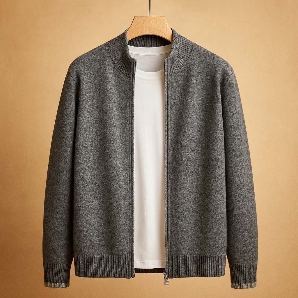 Heren vest met rits en gebreide kraag in khaki, comfortabele pasvorm en stijlvol design. Perfect voor dagelijks gebruik en casual outfits.