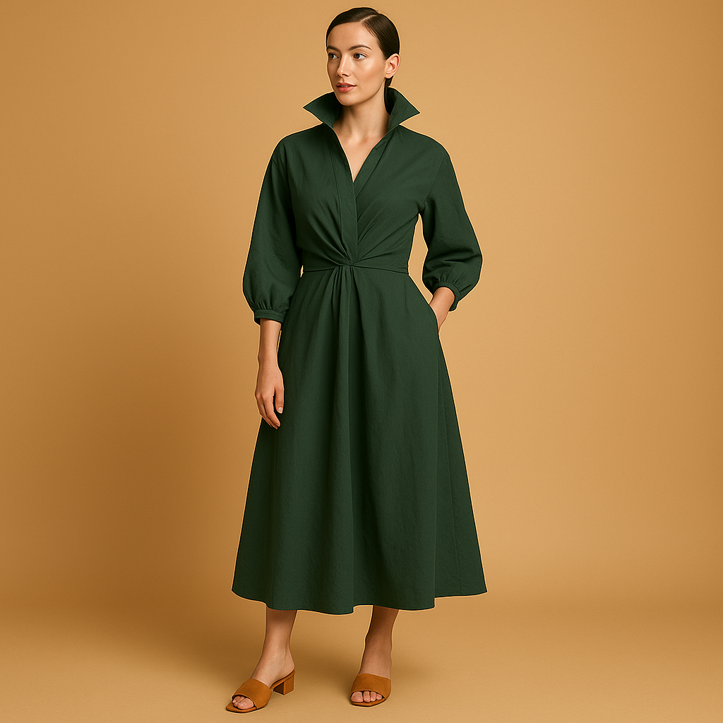 Vintage geïnspireerde A-lijn damesjurk met flatterende taille en lichtgewicht stof, perfect voor bruiloften en casual gelegenheden.