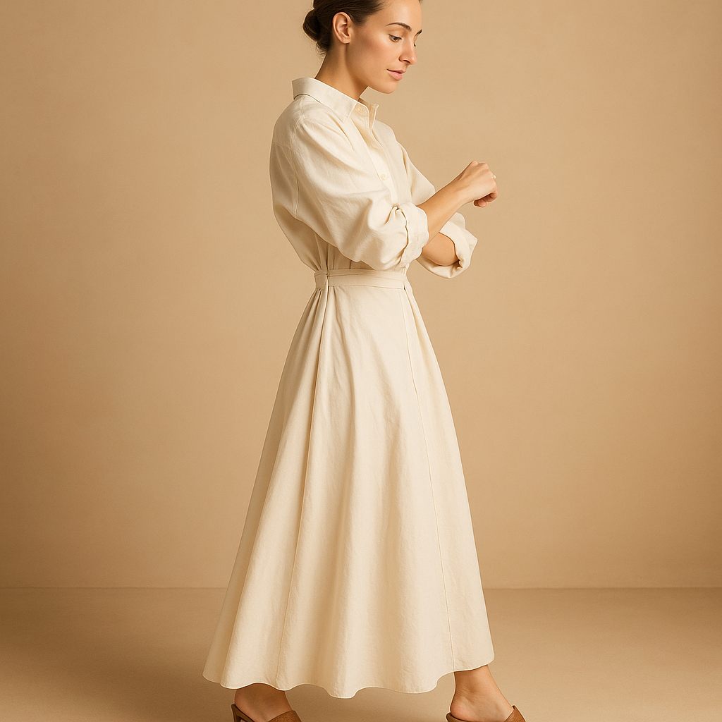 Vintage geïnspireerde A-lijn damesjurk met flatterende taille en lichtgewicht stof, perfect voor bruiloften en casual gelegenheden.