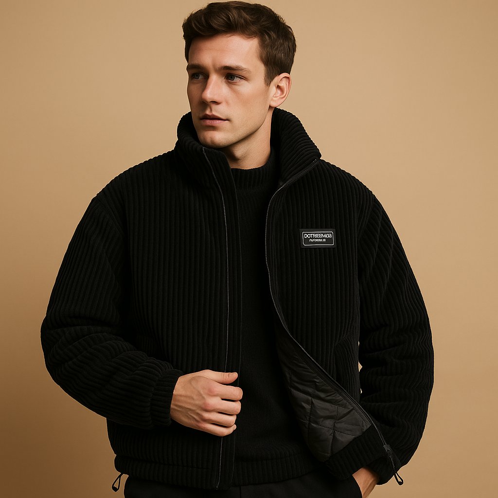 Heren corduroy jack met katoenen voering en comfortabele pasvorm, ideaal voor koude dagen en casual winteroutfits.