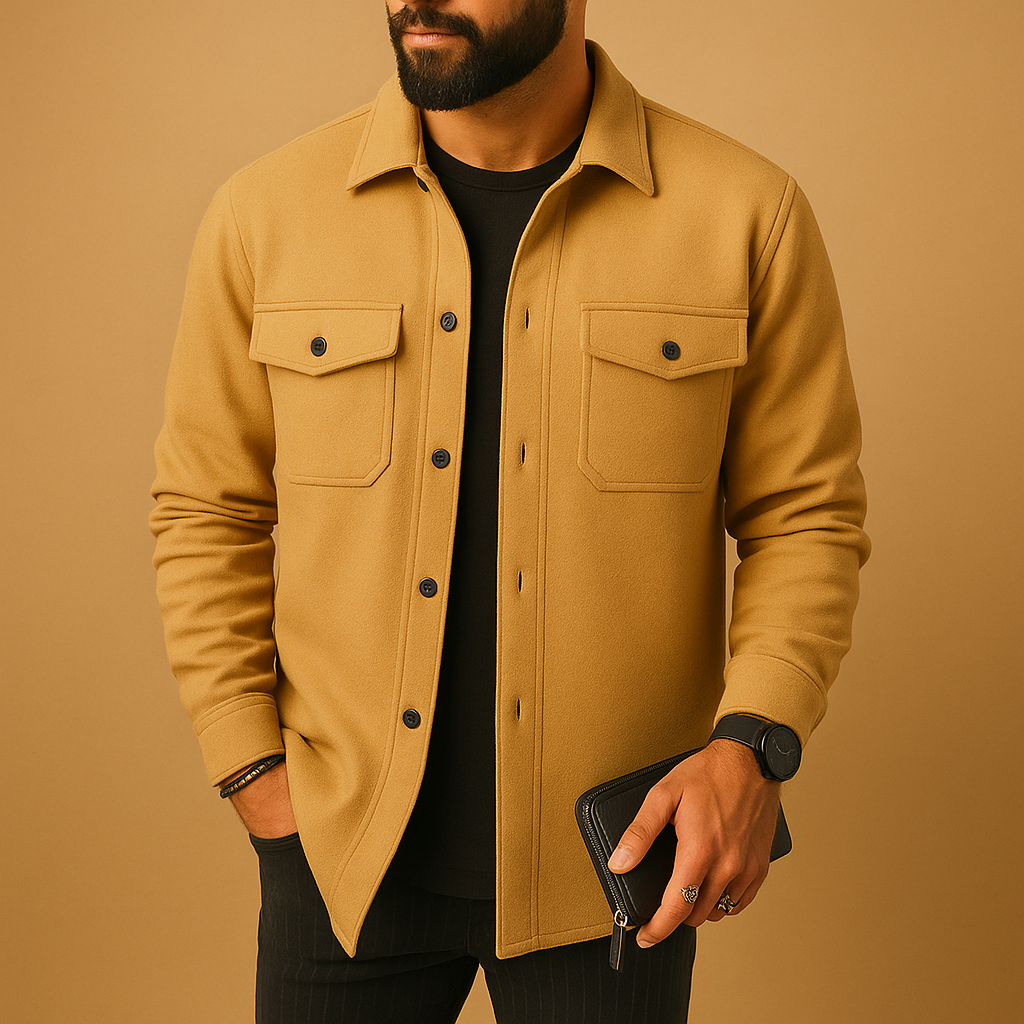 Warme flanellen herenblouse met lange mouwen in abrikooskleur, ideaal voor herfst en winter, comfortabele pasvorm