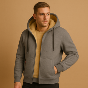 Warme hoodie met rits en capuchon voor heren, losse pasvorm en modern design, ideaal voor dagelijks gebruik en outdooractiviteiten.