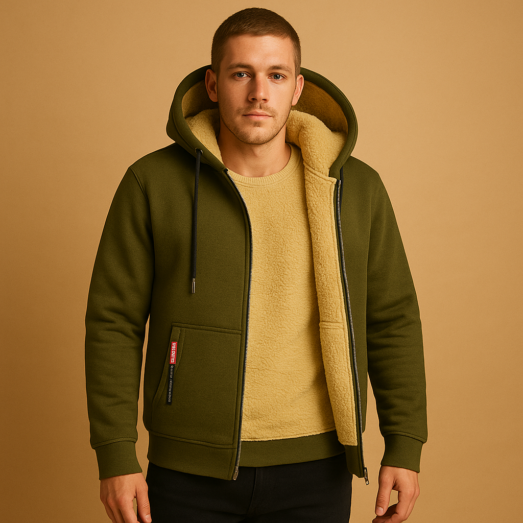 Warme hoodie met rits en capuchon voor heren, losse pasvorm en modern design, ideaal voor dagelijks gebruik en outdooractiviteiten.
