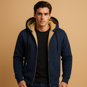 Warme hoodie met rits en capuchon voor heren, losse pasvorm en modern design, ideaal voor dagelijks gebruik en outdooractiviteiten.