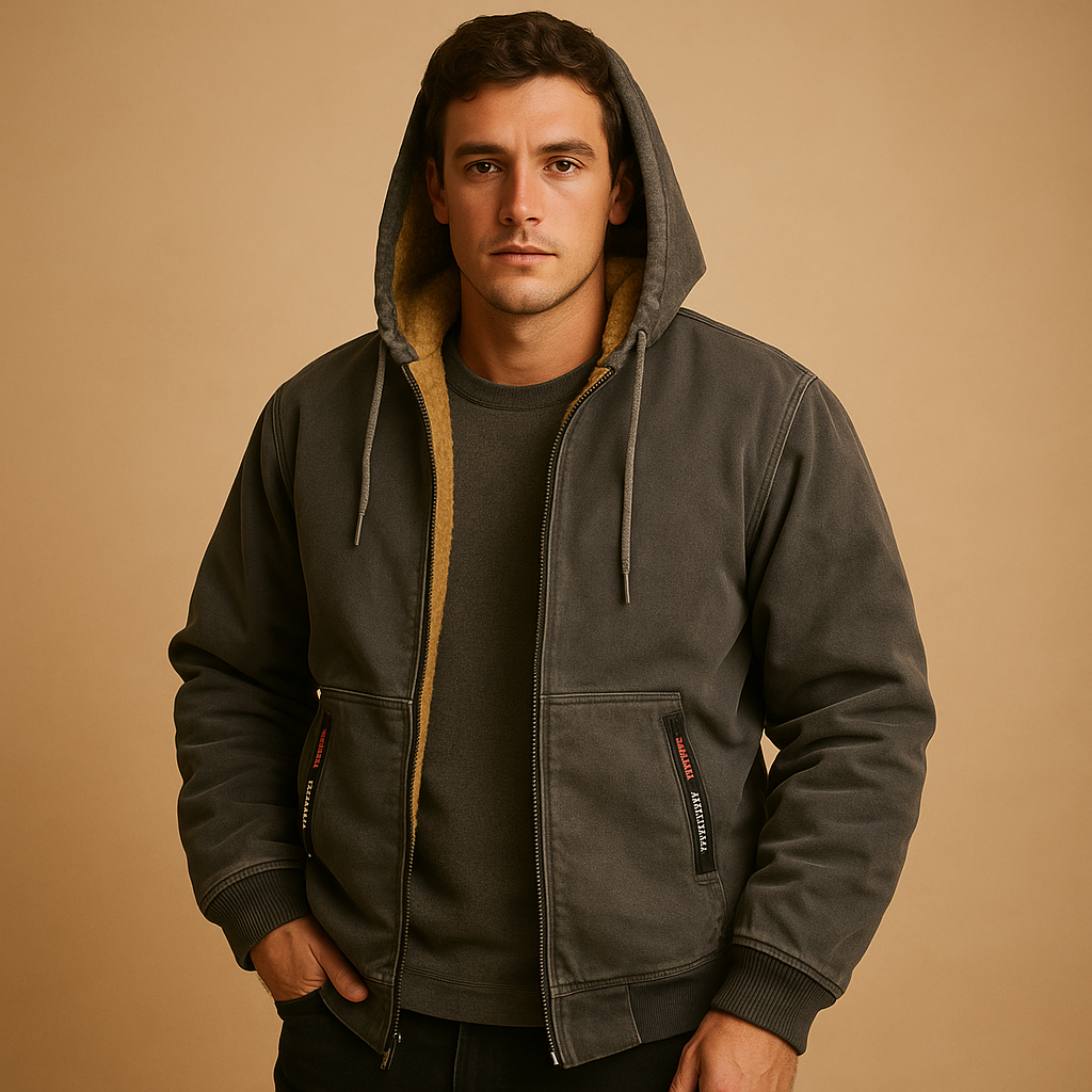 Warme hoodie met rits en capuchon voor heren, losse pasvorm en modern design, ideaal voor dagelijks gebruik en outdooractiviteiten.