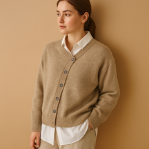 Warme gebreide damestrui met wol-look in crème, mokka, grijs en antraciet. Comfortabel en stijlvol voor dagelijks gebruik en speciale gelegenheden.