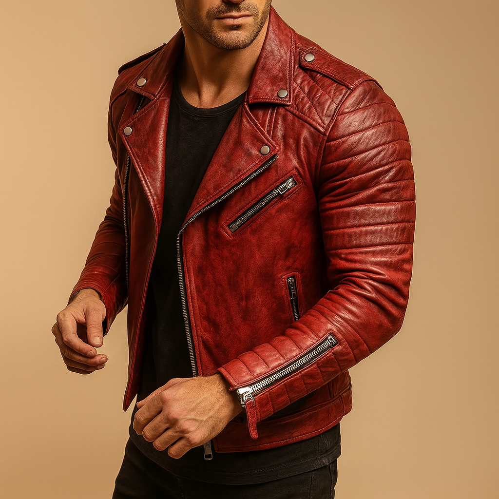 Waterdichte bikerjack voor heren met zachte binnenvoering, perfect voor koude, natte dagen en een stijlvolle uitstraling.