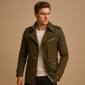 Waterdichte trenchcoat voor heren met klassiek tweerijig design, stijlvol en veelzijdig voor zowel formele als casual gelegenheden.