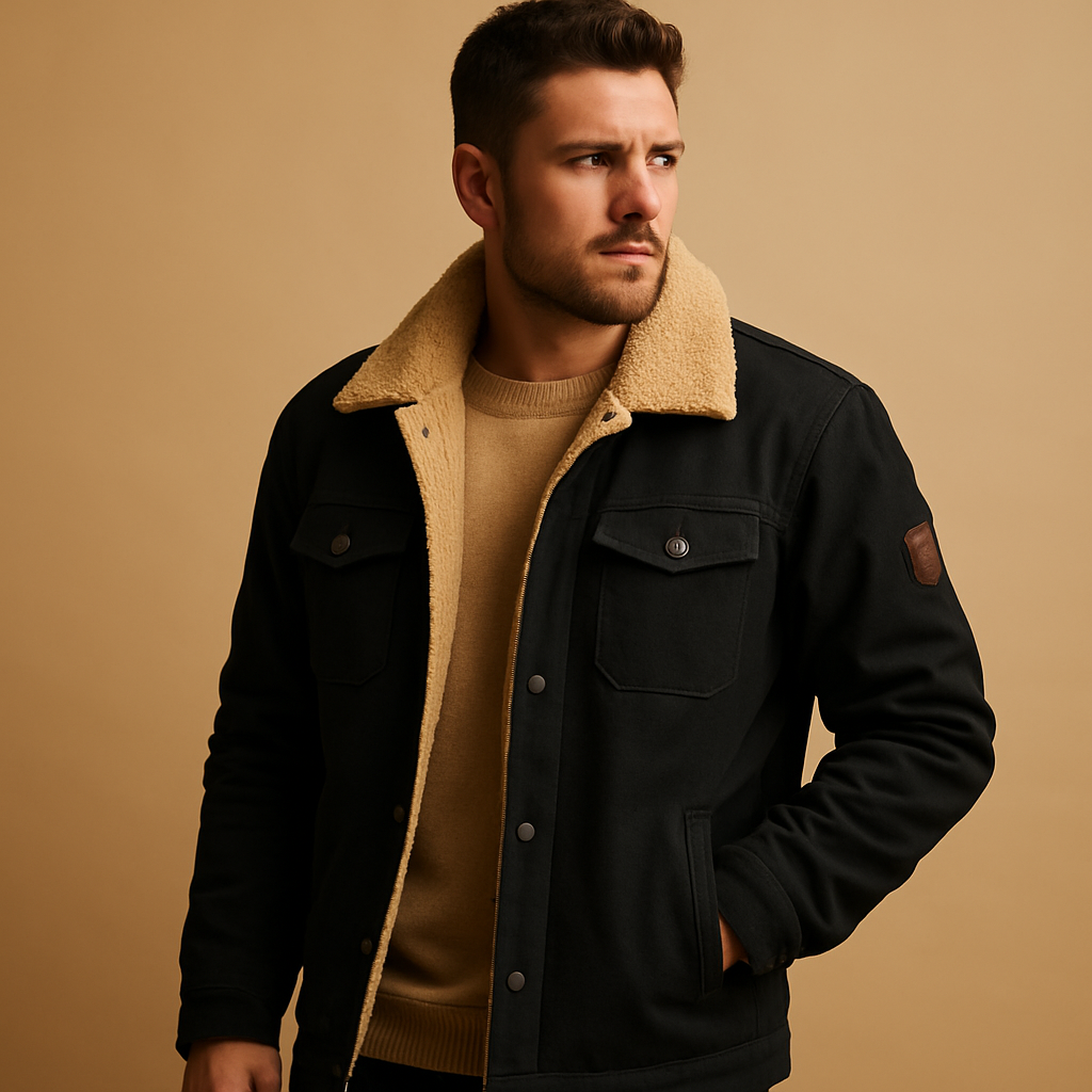 Heren bomberjack met geribde boorden en isolerende voering, perfect voor winterse dagen en casual outfits.