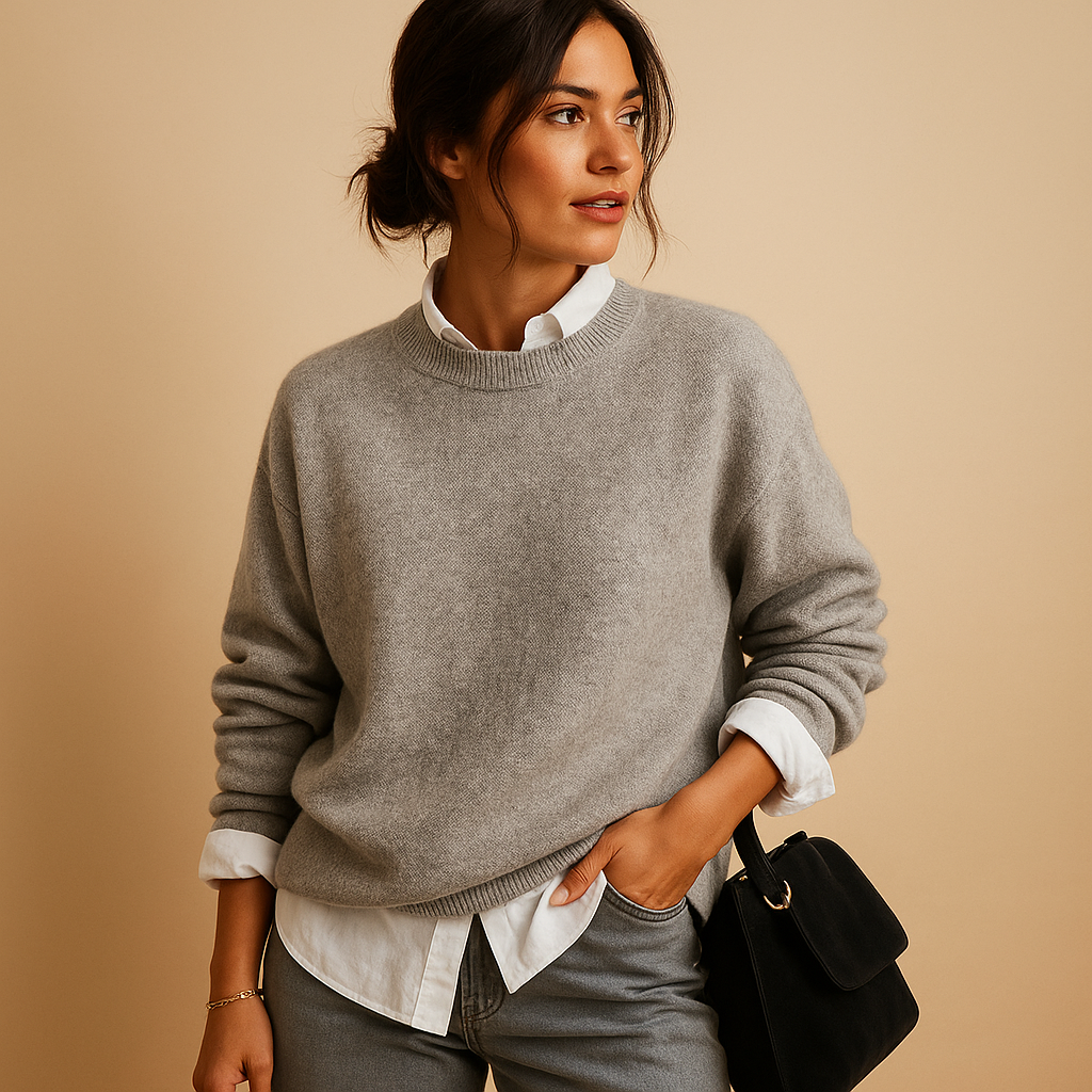 Wollen damestrui met verfijnde snit en zachte structuur, geschikt voor casual en formele outfits in zwart, beige of taupe