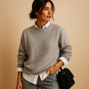 Wollen damestrui met verfijnde snit en zachte structuur, geschikt voor casual en formele outfits in zwart, beige of taupe