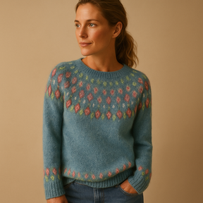 Wollen damestrui met unieke print en comfortabele pasvorm, geschikt voor casual en chique winterlooks.