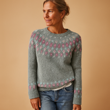 Wollen damestrui met unieke print en comfortabele pasvorm, geschikt voor casual en chique winterlooks.
