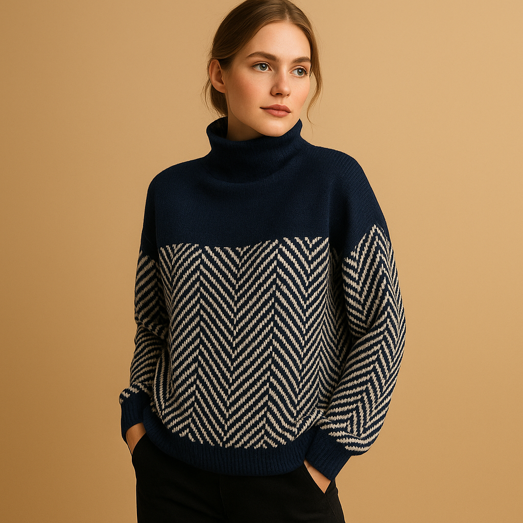 Soft knit women’s turtleneck with herringbone pattern