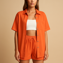 Tweedelige zomerset voor dames met half-lang vest en drawstring short – ideaal voor loungen, strand of vrije tijd