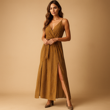 Luchtige dames strandjurk met bloemenprint, V-hals en zwierige rok. Ideaal voor zomerse dagen, strand en vakantie.