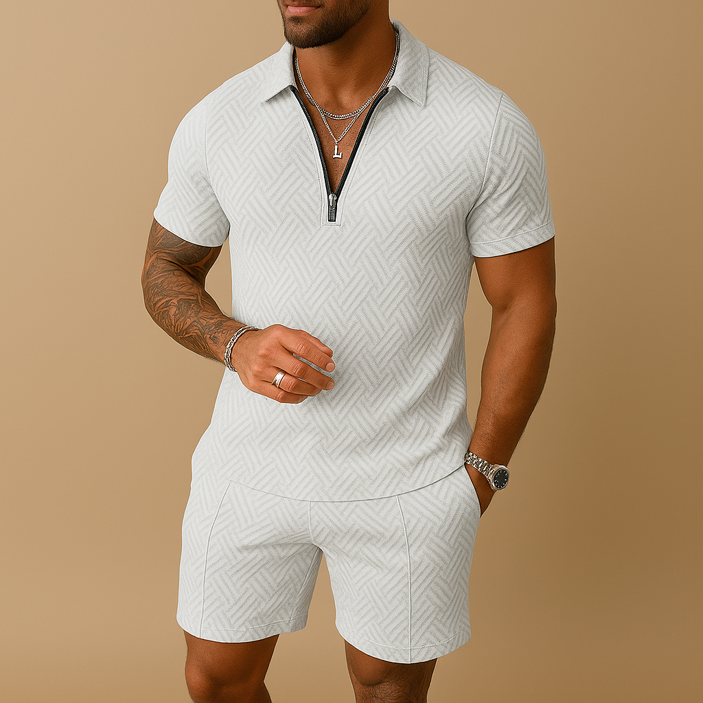 Heren zomerset bestaande uit polo shirt en korte broek in diverse kleuren, perfect voor strand, vakantie en warme dagen.