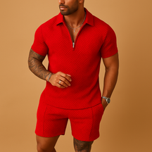 Heren zomerset bestaande uit polo shirt en korte broek in diverse kleuren, perfect voor strand, vakantie en warme dagen.