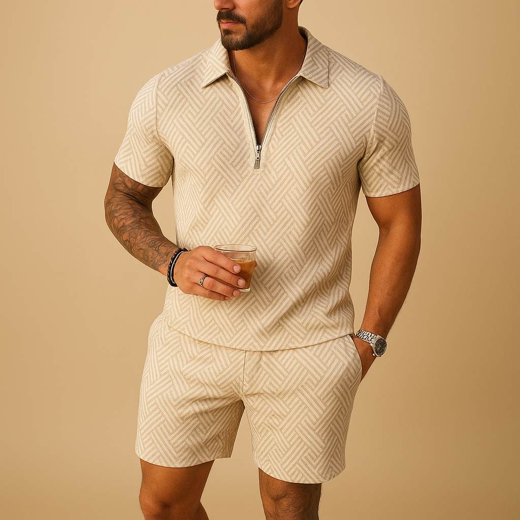 Heren zomerset bestaande uit polo shirt en korte broek in diverse kleuren, perfect voor strand, vakantie en warme dagen.