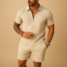 Heren zomerset bestaande uit polo shirt en korte broek in diverse kleuren, perfect voor strand, vakantie en warme dagen.