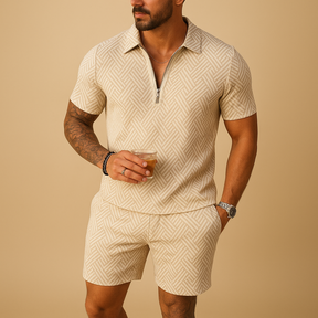 Heren zomerset bestaande uit polo shirt en korte broek in diverse kleuren, perfect voor strand, vakantie en warme dagen.